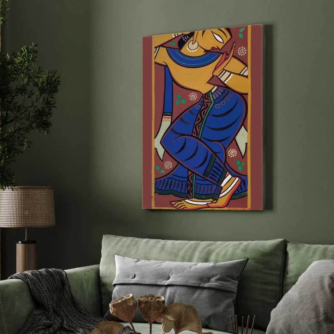 Gopini Painting by Jamini Roy – Indian Folk Art for Living Room | Wall Painting Online India 2 : 3 Vertical Premium Wall Art Canvas by MeriDeewar