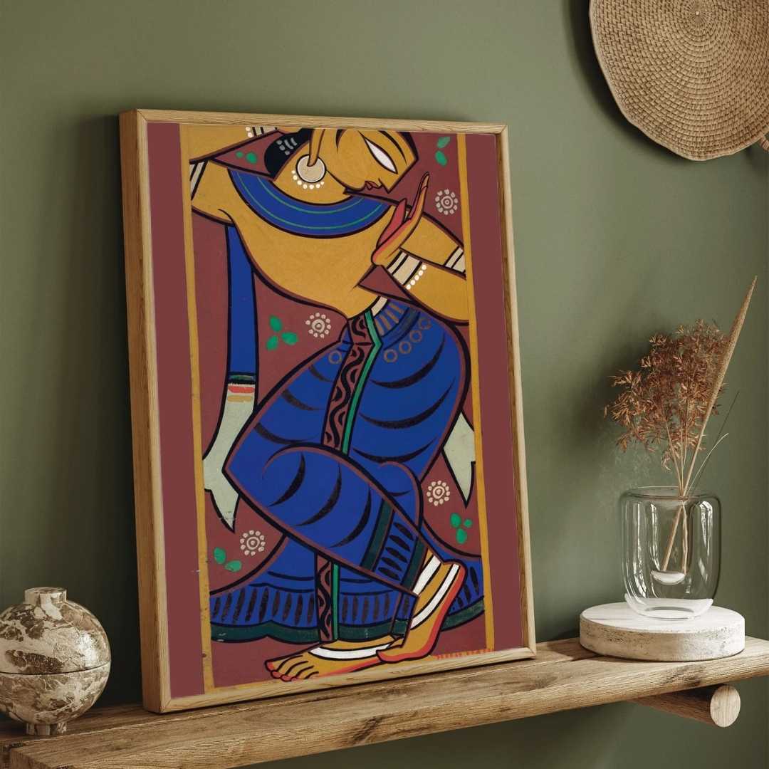 Gopini Painting by Jamini Roy – Indian Folk Art for Living Room | Wall Painting Online India 2 : 3 Vertical Premium Wall Art Canvas by MeriDeewar