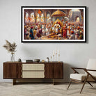 Grand Coronation of Chhatrapati Shivaji Maharaj Oil Painting | Horizontal Black Framed Wall Art 2 : 1 Horizontal Premium Wall Art Canvas by MeriDeewar