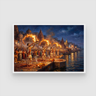 Grand Ganga Aarti Varanasi Ghats Wall Art |  Oil Painting Framed Print 2 : 3 Horizontal Premium Wall Art Canvas by MeriDeewar