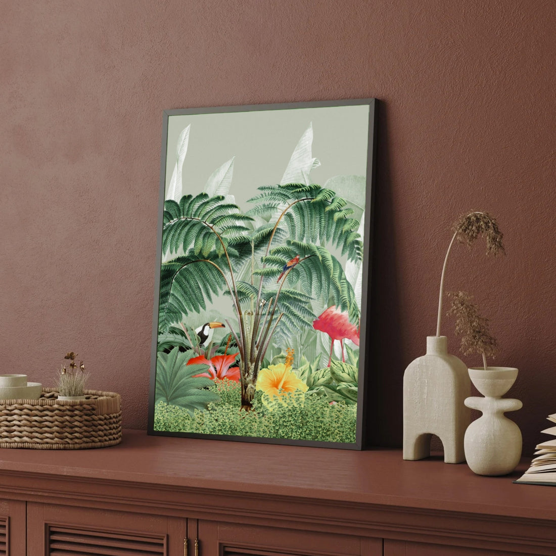 Green Haven – Tropical Jungle Canvas for Modern Interiors 2 : 3 Vertical Premium Wall Art Canvas by MeriDeewar