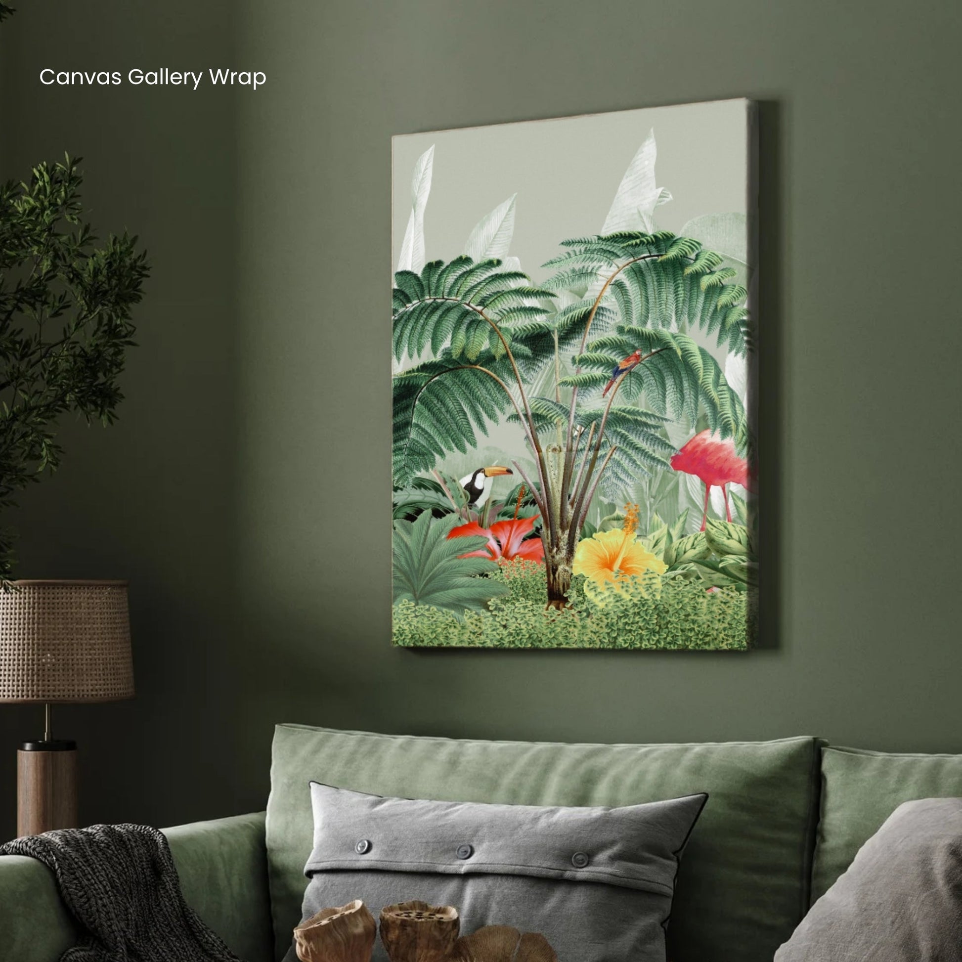 Green Haven – Tropical Jungle Canvas for Modern Interiors 2 : 3 Vertical Premium Wall Art Canvas by MeriDeewar