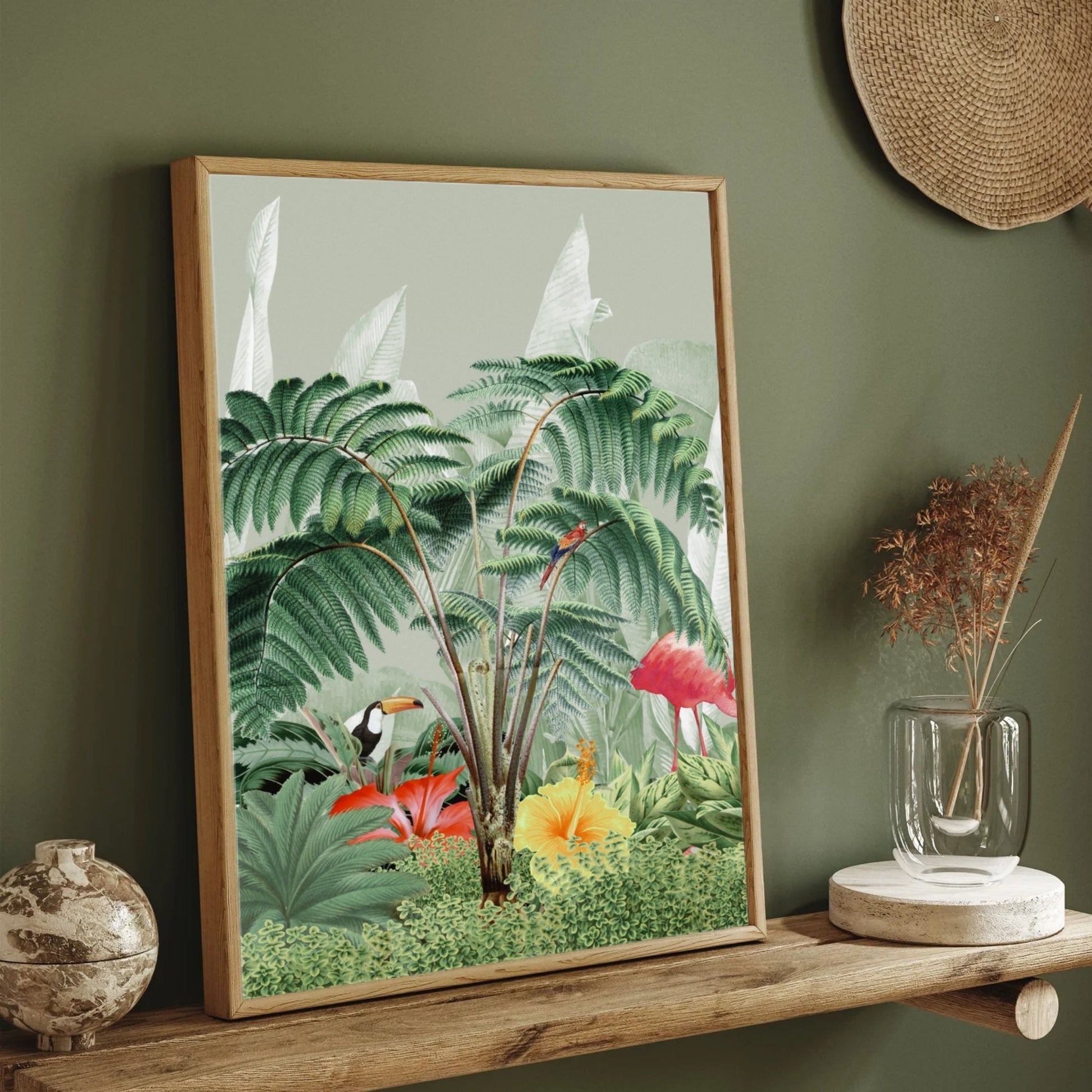 Green Haven – Tropical Jungle Canvas for Modern Interiors 2 : 3 Vertical Premium Wall Art Canvas by MeriDeewar