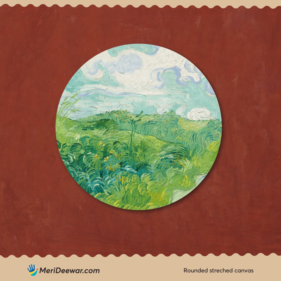 Green Wheat Fields by Vincent van Gogh Painting Circular Canvas Frame Circular Canvas Frame Premium Wall Art Canvas by MeriDeewar
