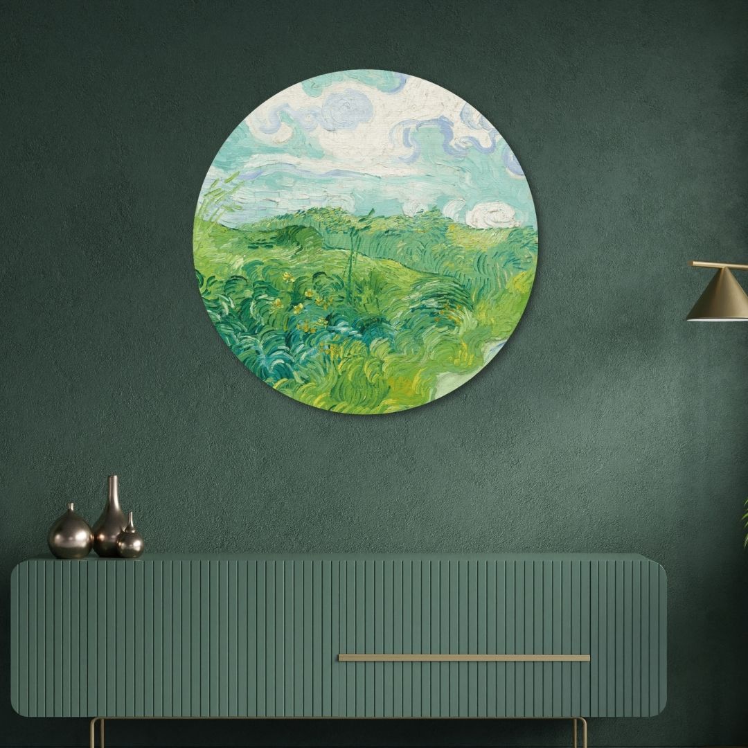 Green Wheat Fields by Vincent van Gogh Painting Circular Canvas Frame Circular Canvas Frame Premium Wall Art Canvas by MeriDeewar