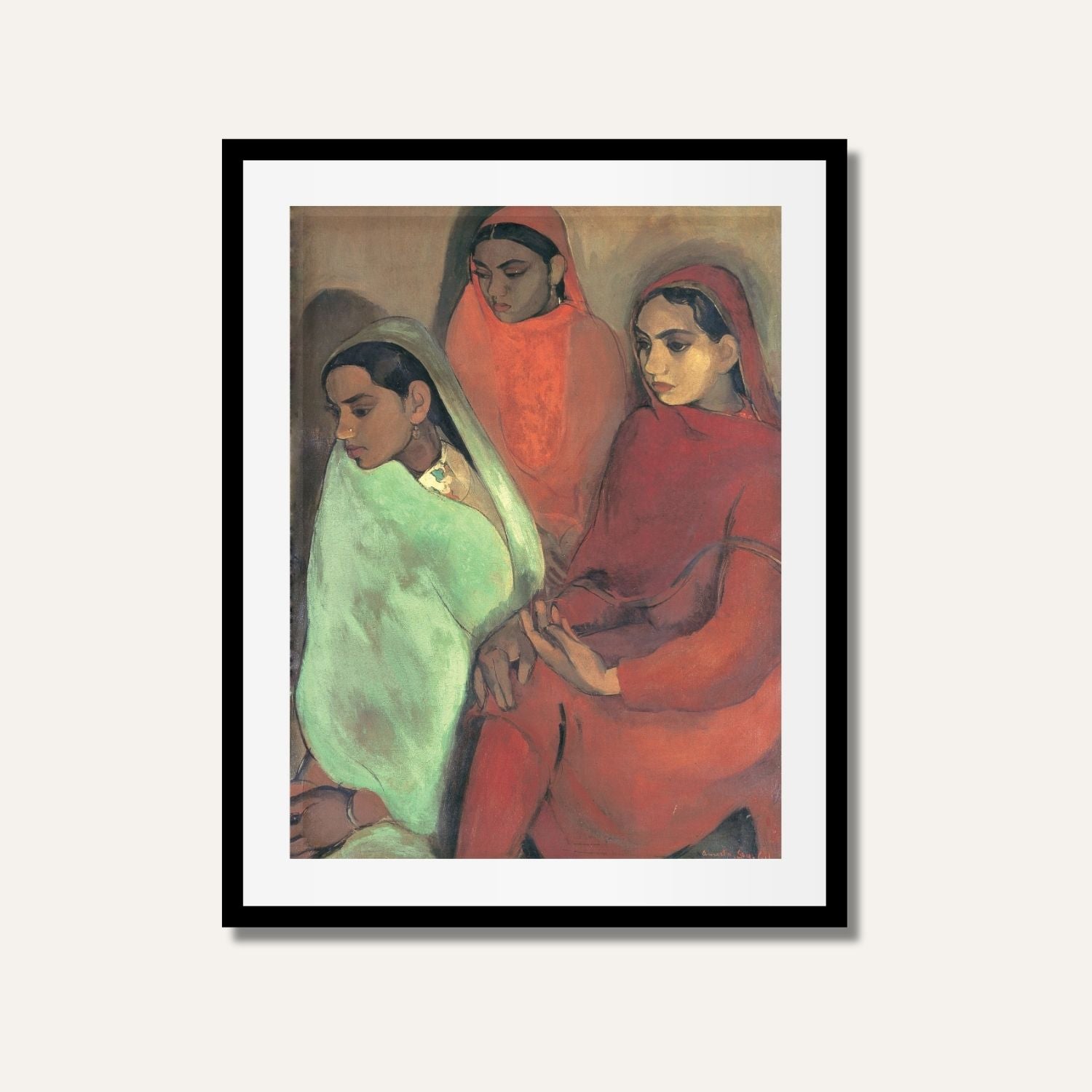 Group of Three Girls Painting | Folk Art Wall Decor | MeriDeewar 4 X 5.5 Vertical Premium Wall Art Canvas by MeriDeewar