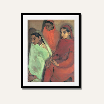Group of Three Girls Painting | Folk Art Wall Decor | MeriDeewar 4 X 5.5 Vertical Premium Wall Art Canvas by MeriDeewar
