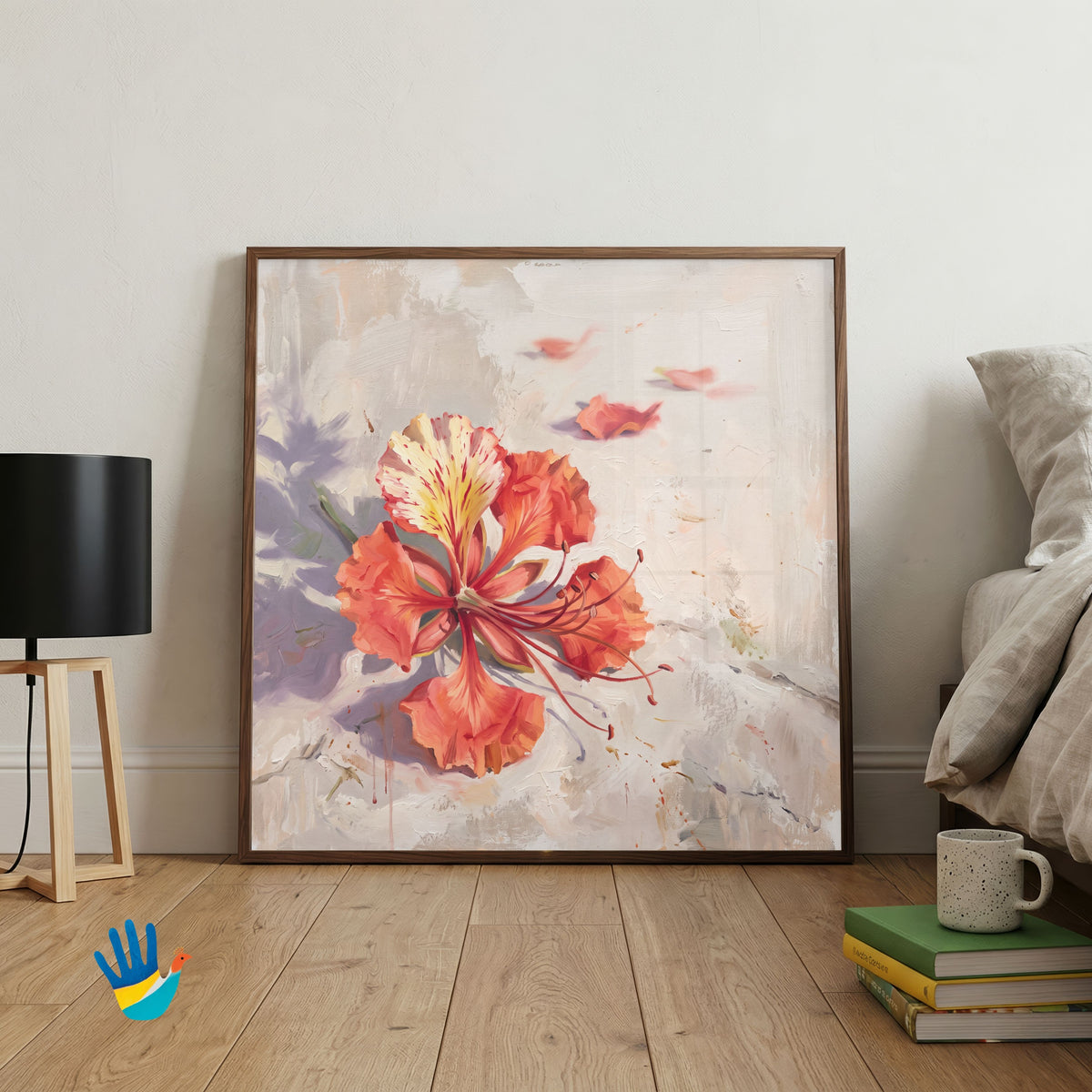 Gulmohar Fallen | Fallen Petals Floral Wall Art 1 : 1 Square Premium Wall Art Canvas by MeriDeewar