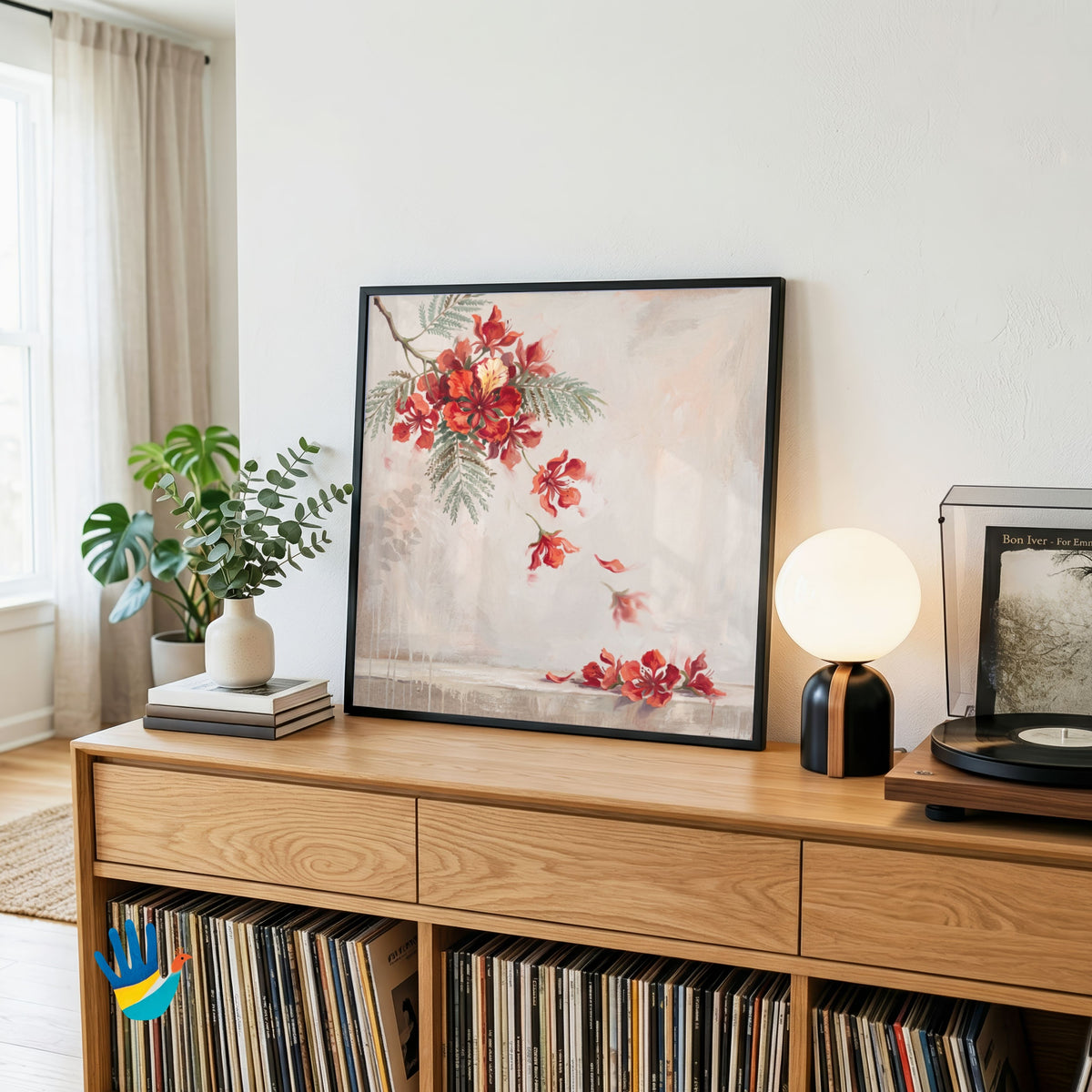 Gulmohar in Bloom | Floral Botanical Wall Art 1 : 1 Square Premium Wall Art Canvas by MeriDeewar