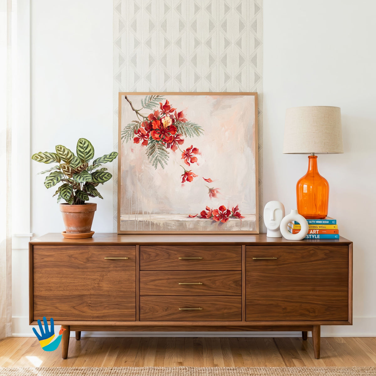 Gulmohar in Bloom | Floral Botanical Wall Art 1 : 1 Square Premium Wall Art Canvas by MeriDeewar