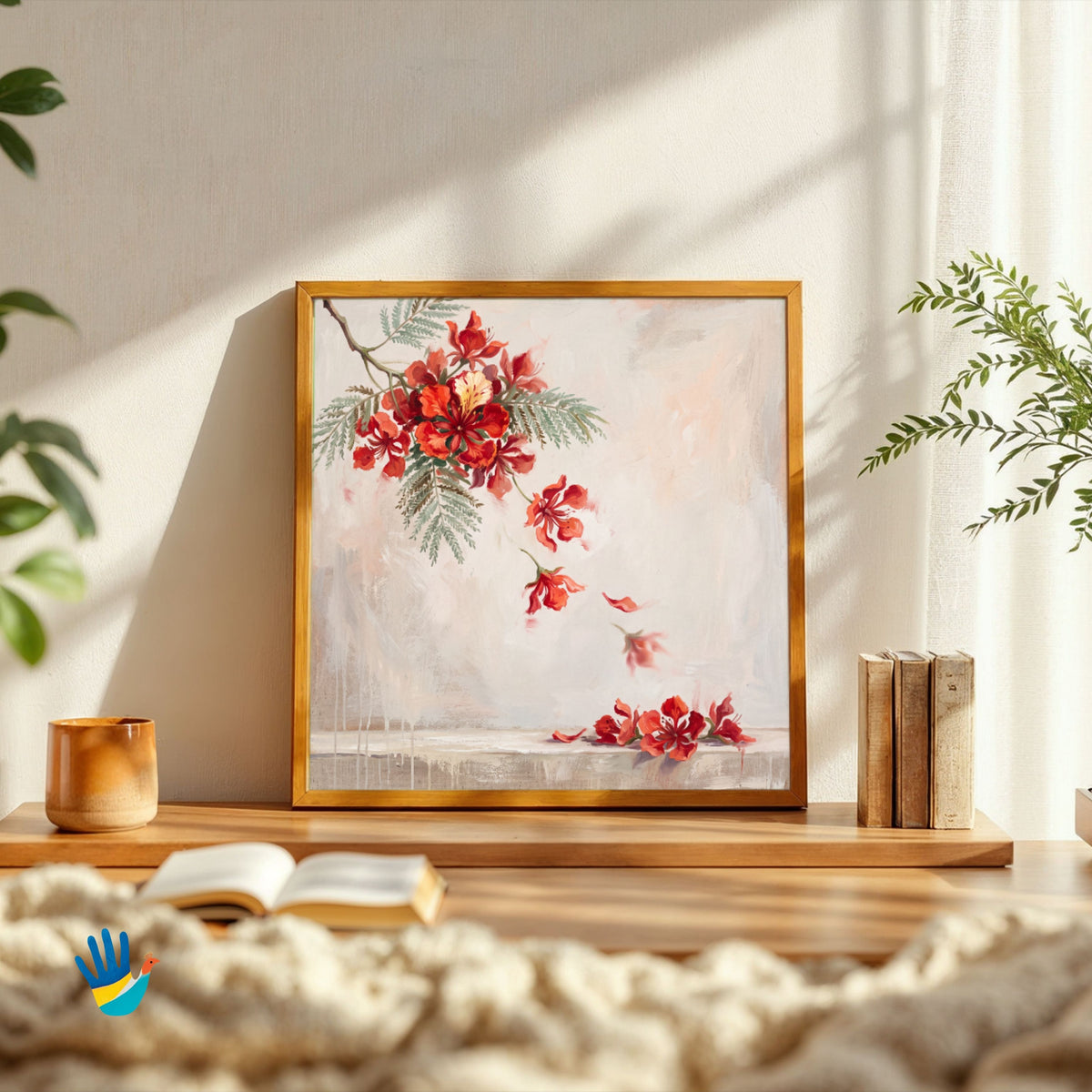 Gulmohar in Bloom | Floral Botanical Wall Art 1 : 1 Square Premium Wall Art Canvas by MeriDeewar