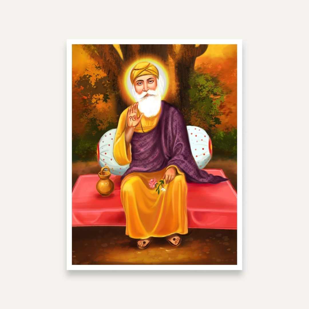 Guru Nanak Dev Ji Painting for Home | Spiritual Wall Art | Sikh Religious Painting Online India 4 :5 Vertical Premium Wall Art Canvas by MeriDeewar