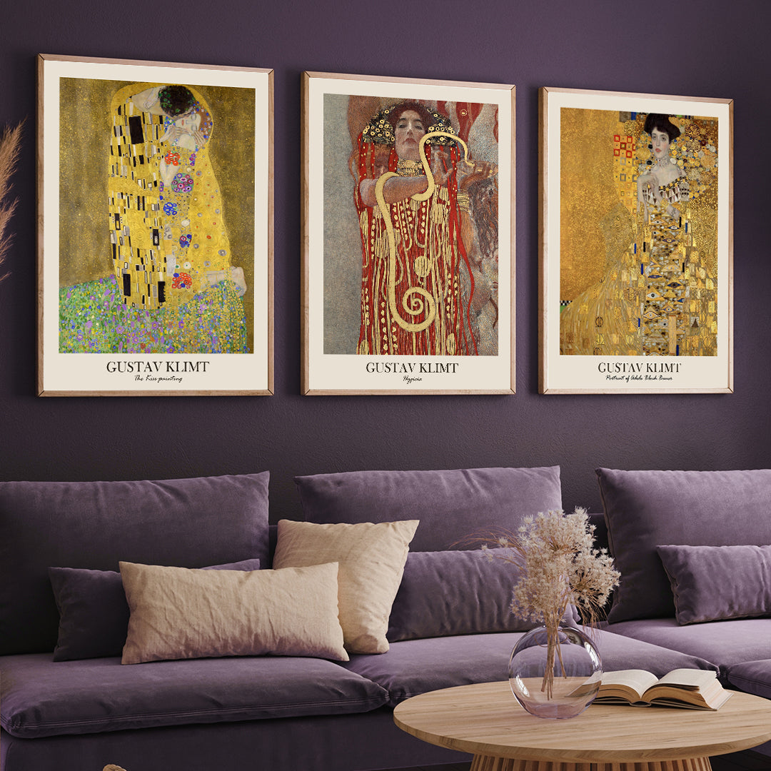Gustav Klimt Set of 3 Walls Premium Wall Art Canvas by MeriDeewar