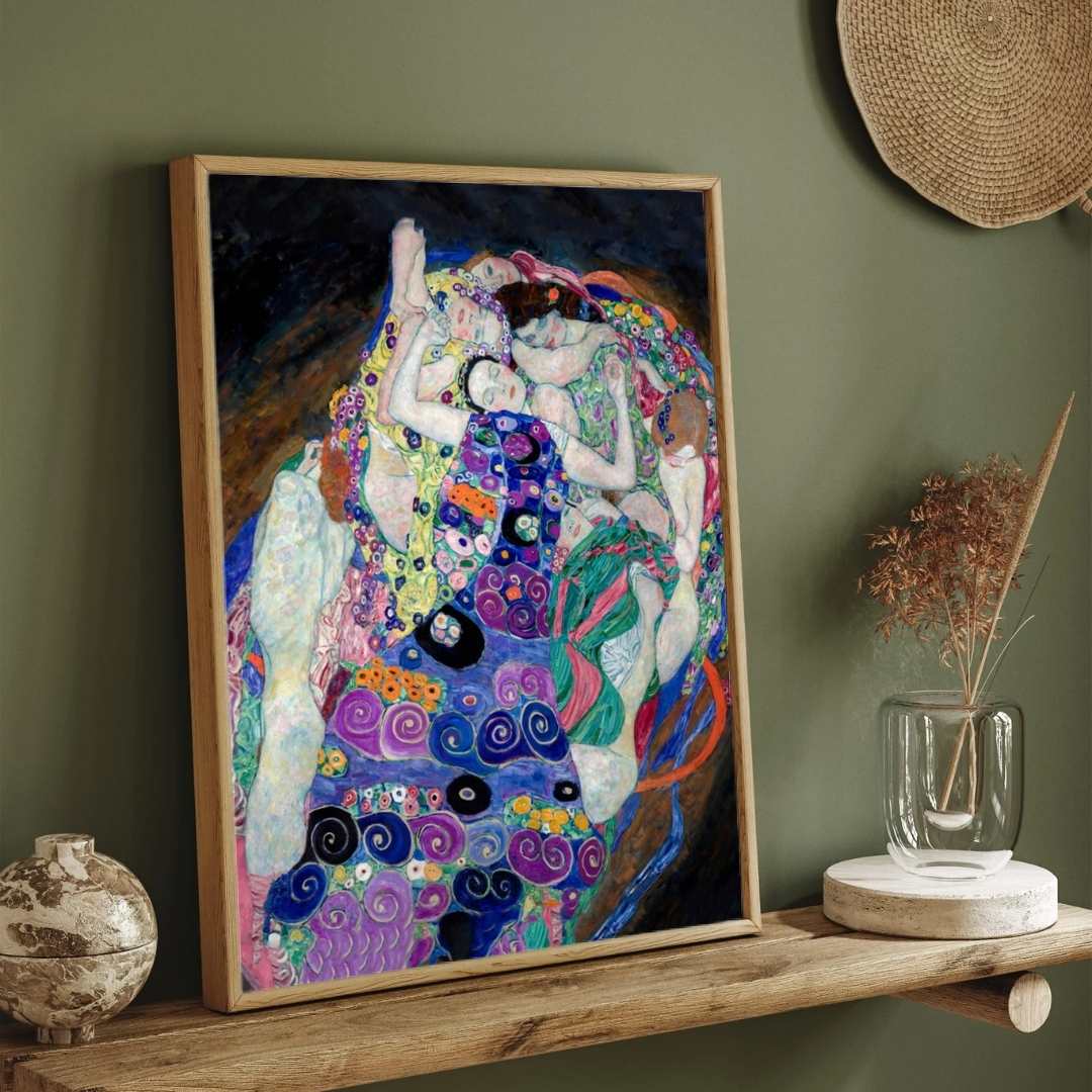 Gustav Klimt "The Virgin" (Die Jungfrau) Fine Art Painting Poster | Vertical White Framed Wall Art 3 : 4 Vertical Premium Wall Art Canvas by MeriDeewar