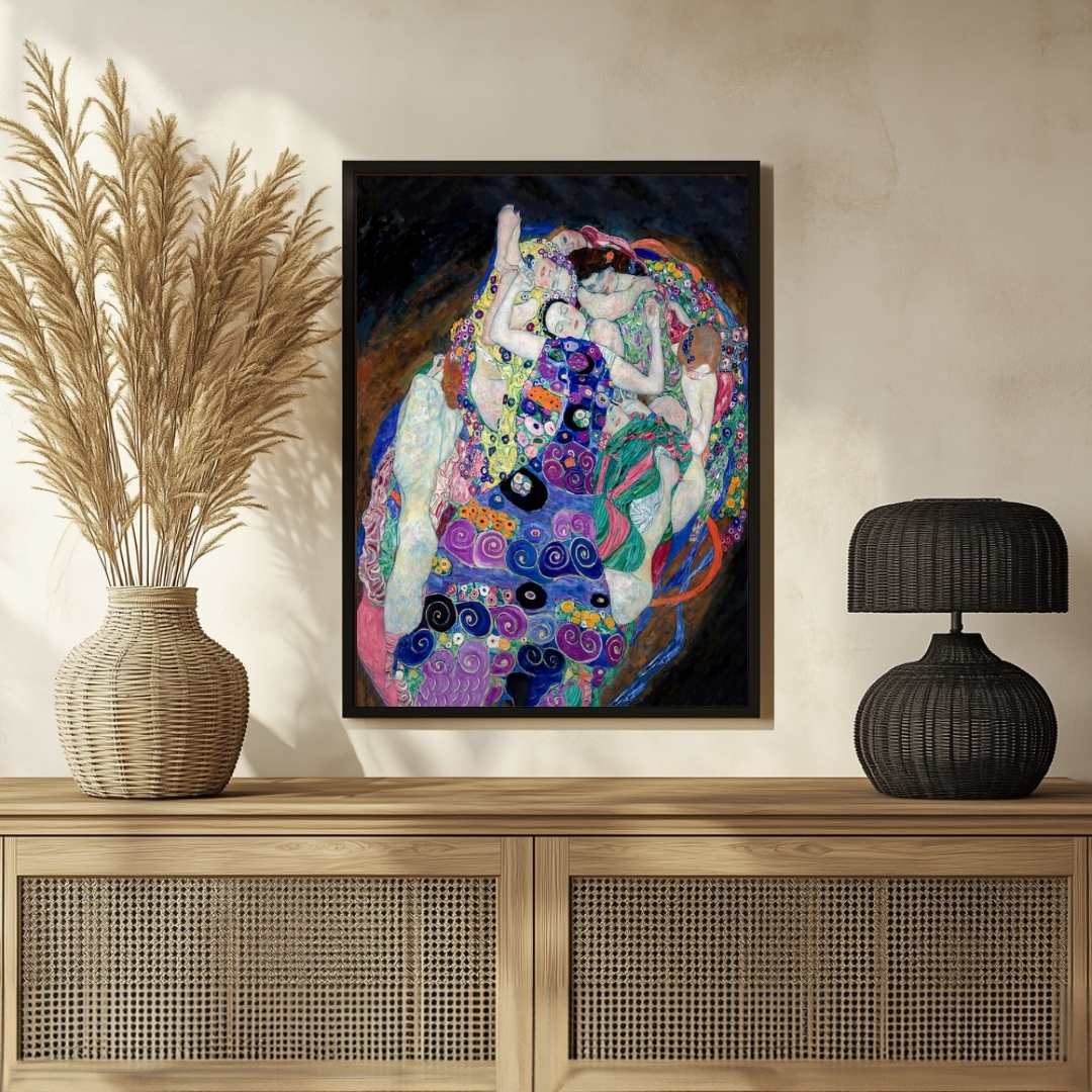 Gustav Klimt "The Virgin" (Die Jungfrau) Fine Art Painting Poster | Vertical White Framed Wall Art 3 : 4 Vertical Premium Wall Art Canvas by MeriDeewar