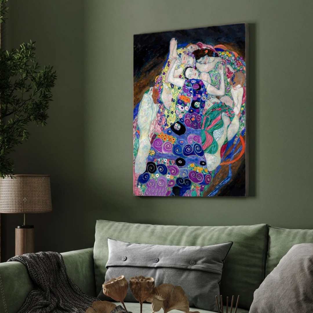 Gustav Klimt "The Virgin" (Die Jungfrau) Fine Art Painting Poster | Vertical White Framed Wall Art 3 : 4 Vertical Premium Wall Art Canvas by MeriDeewar