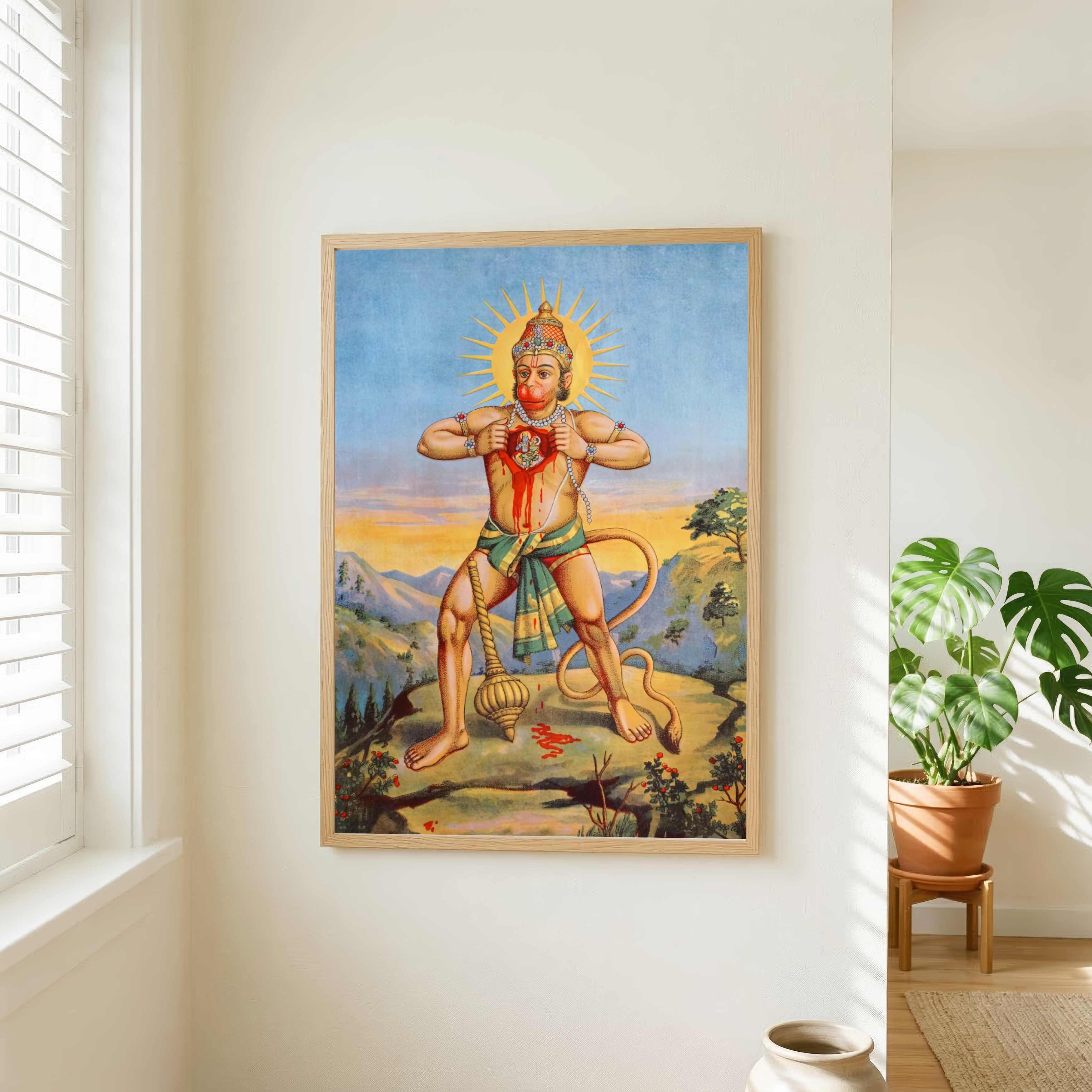 Hanuman Hriday Bidaran Painting for Home | Raja Ravi Varma Spiritual Wall Art 3 : 4 Vertical Premium Wall Art Canvas by MeriDeewar