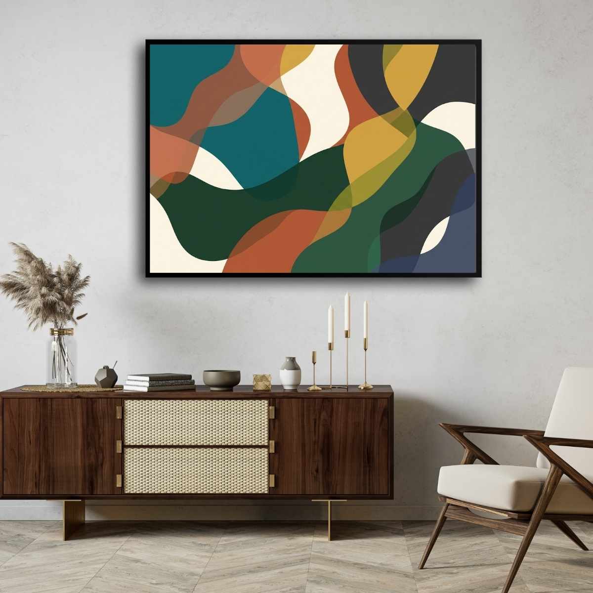 "Harmonic Waves" Mid-Century Modern Abstract Giclée Print Wall Art 3 : 4 Horizontal New Premium Wall Art Canvas by MeriDeewar