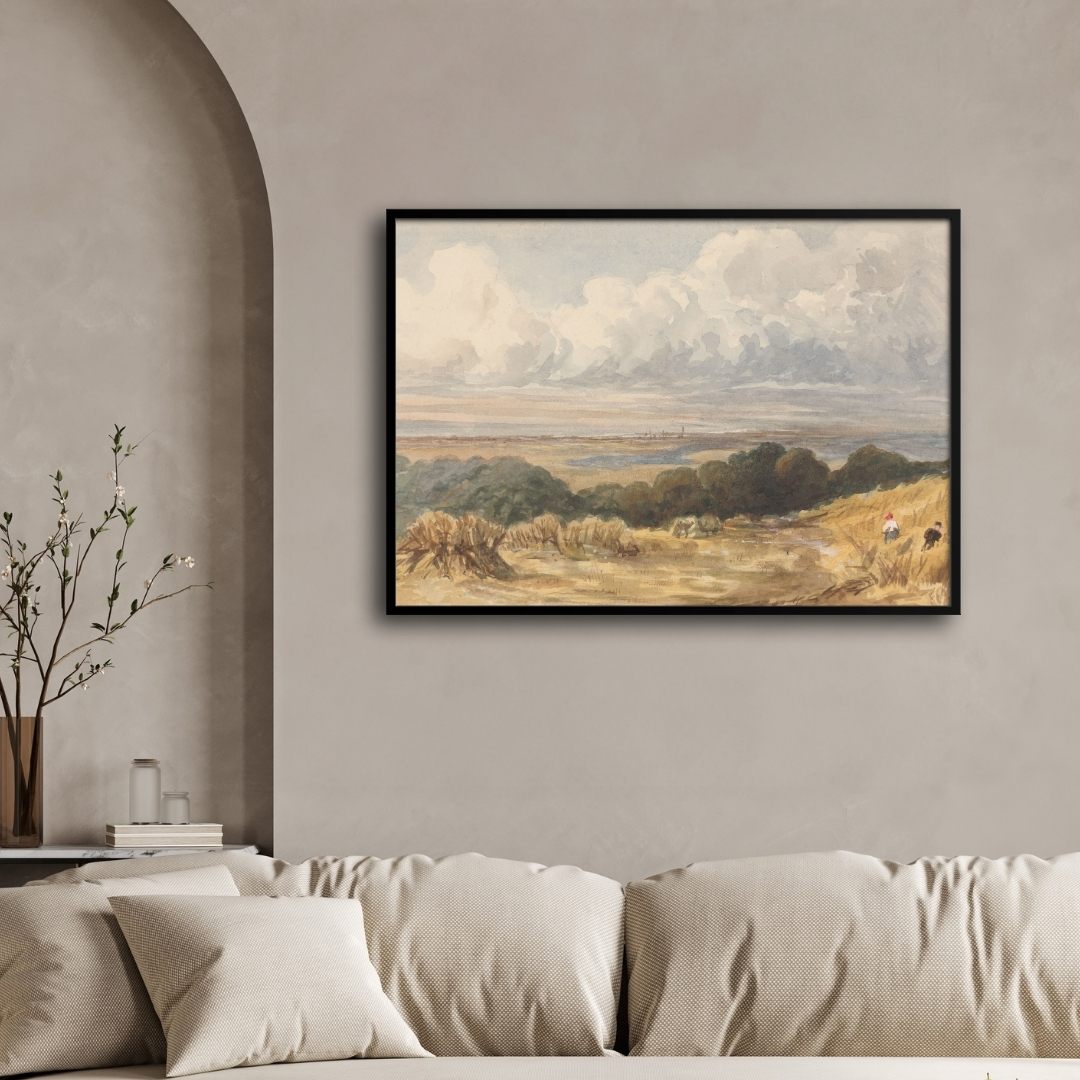 Harvest Horizon – Golden Fields Landscape Canvas 2 : 3 Horizontal Premium Wall Art Canvas by MeriDeewar