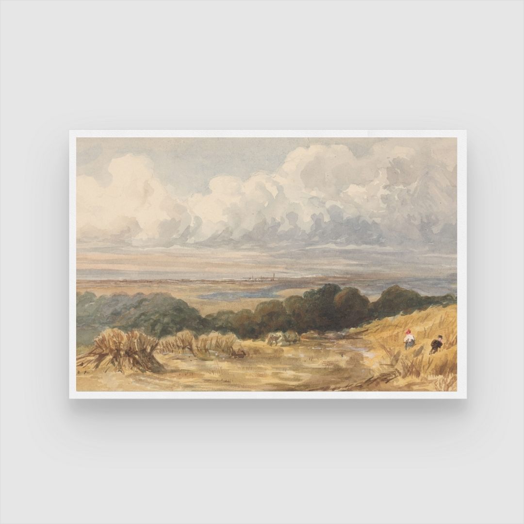 Harvest Horizon – Golden Fields Landscape Canvas 2 : 3 Horizontal Premium Wall Art Canvas by MeriDeewar