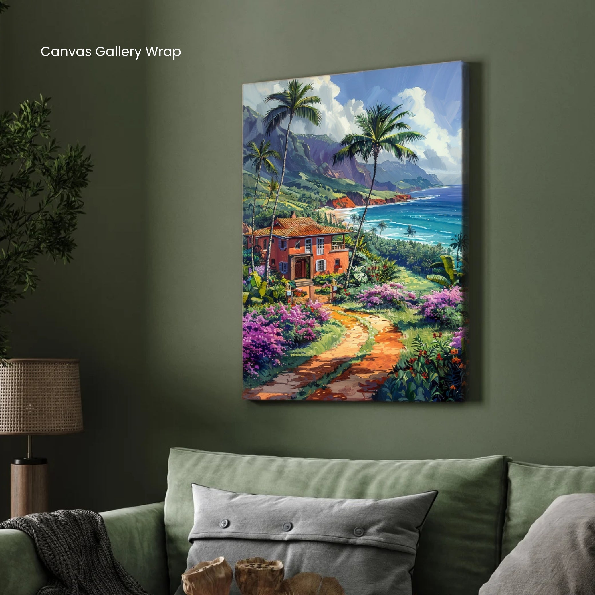 Hawaii Landscape Painting | Tropical Island Paradise Canvas Wall Art 2 : 3 Vertical Premium Wall Art Canvas by MeriDeewar