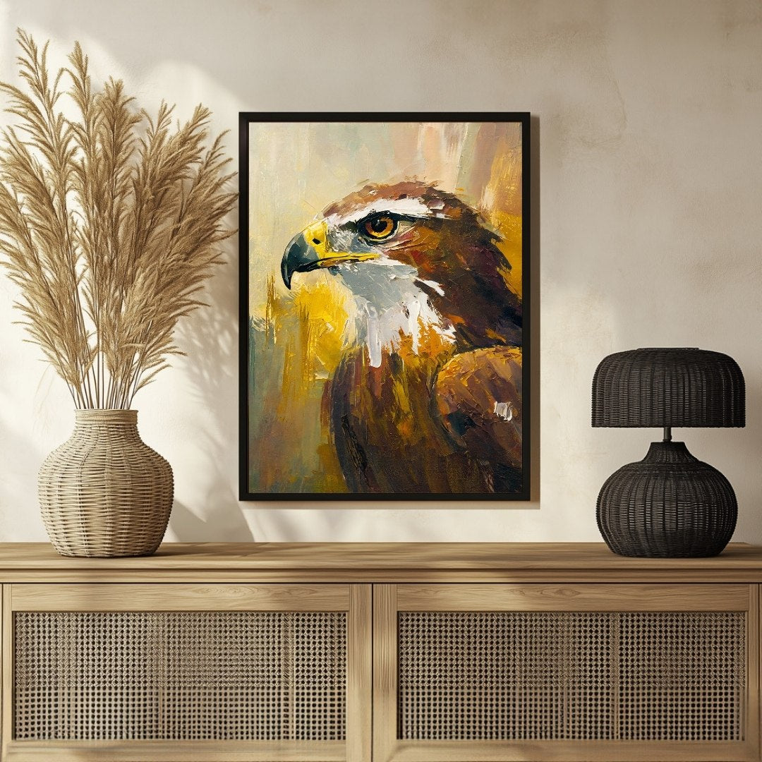 Hawk Bird Abstract Art - Modern Wall Decor at MeriDeewar 3 : 4 Vertical New Premium Wall Art Canvas by MeriDeewar