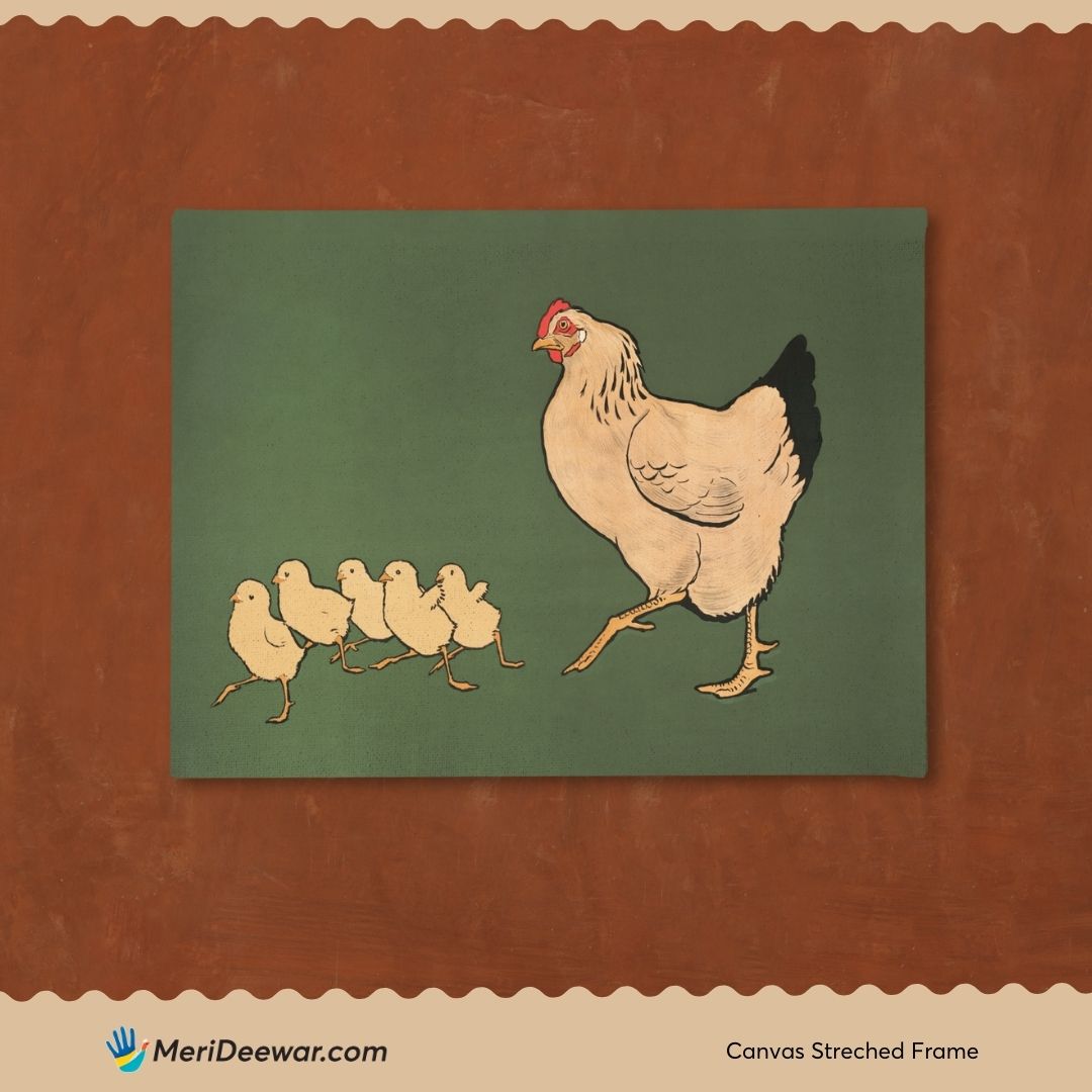 Hen And Chicks by Bob Geary 3 : 4 Horizontal New Premium Wall Art Canvas by MeriDeewar