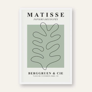 Henri Matisse "Berggruen & Cie" Sage Green Oak Leaf Exhibition Poster | Vertical Retro White Framed Wall Art 2 : 3 Vertical Premium Wall Art Canvas by MeriDeewar