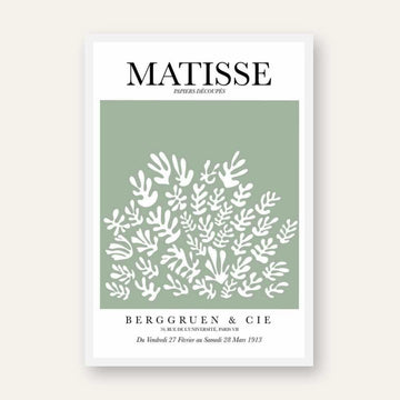 Henri Matisse "La Gerbe" Berggruen & Cie Sage Green Exhibition Poster | Vertical Retro White Framed Wall Art 2 : 3 Vertical Premium Wall Art Canvas by MeriDeewar