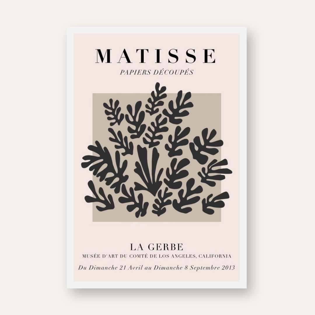 Henri Matisse "La Gerbe" Papiers Découpés Exhibition Poster | Vertical Retro White Framed Wall Art 2 : 3 Vertical Premium Wall Art Canvas by MeriDeewar