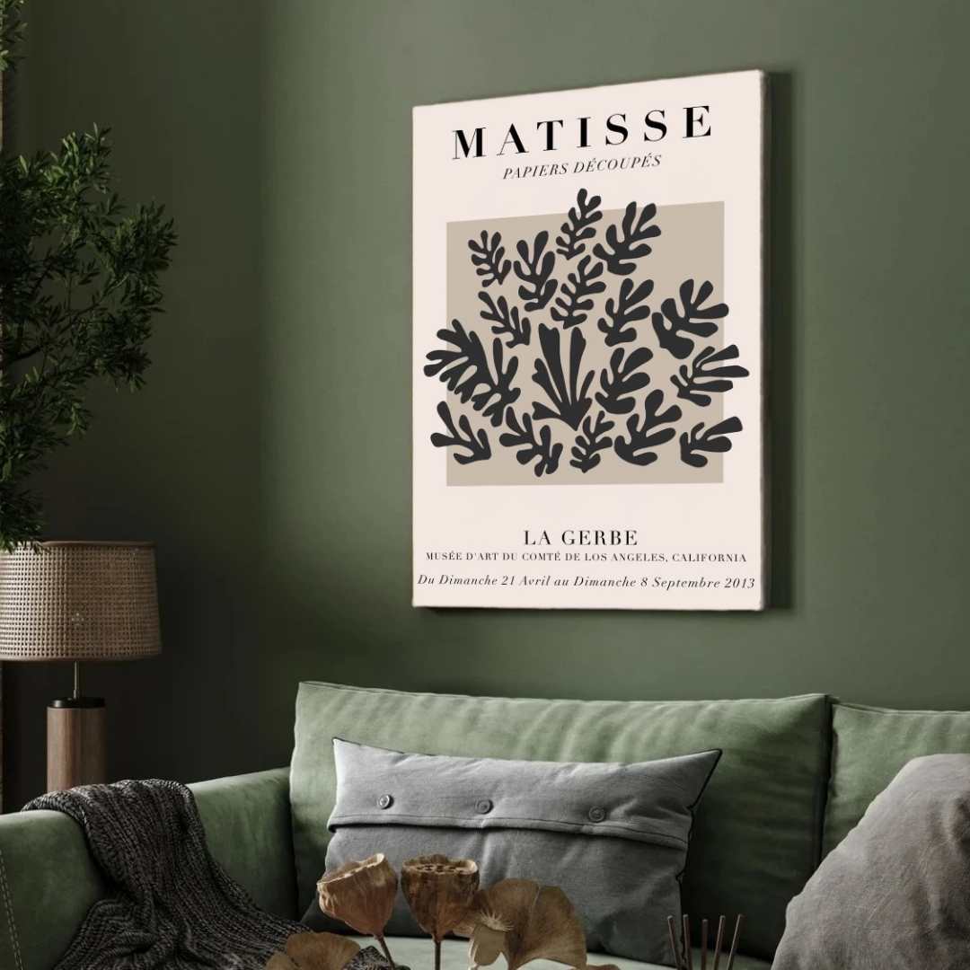 Henri Matisse "La Gerbe" Papiers Découpés Exhibition Poster | Vertical Retro White Framed Wall Art 2 : 3 Vertical Premium Wall Art Canvas by MeriDeewar