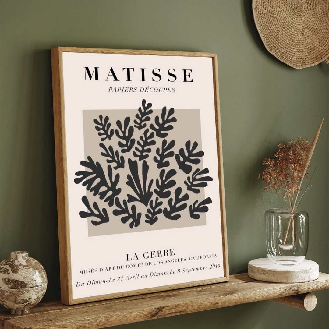 Henri Matisse "La Gerbe" Papiers Découpés Exhibition Poster | Vertical Retro White Framed Wall Art 2 : 3 Vertical Premium Wall Art Canvas by MeriDeewar