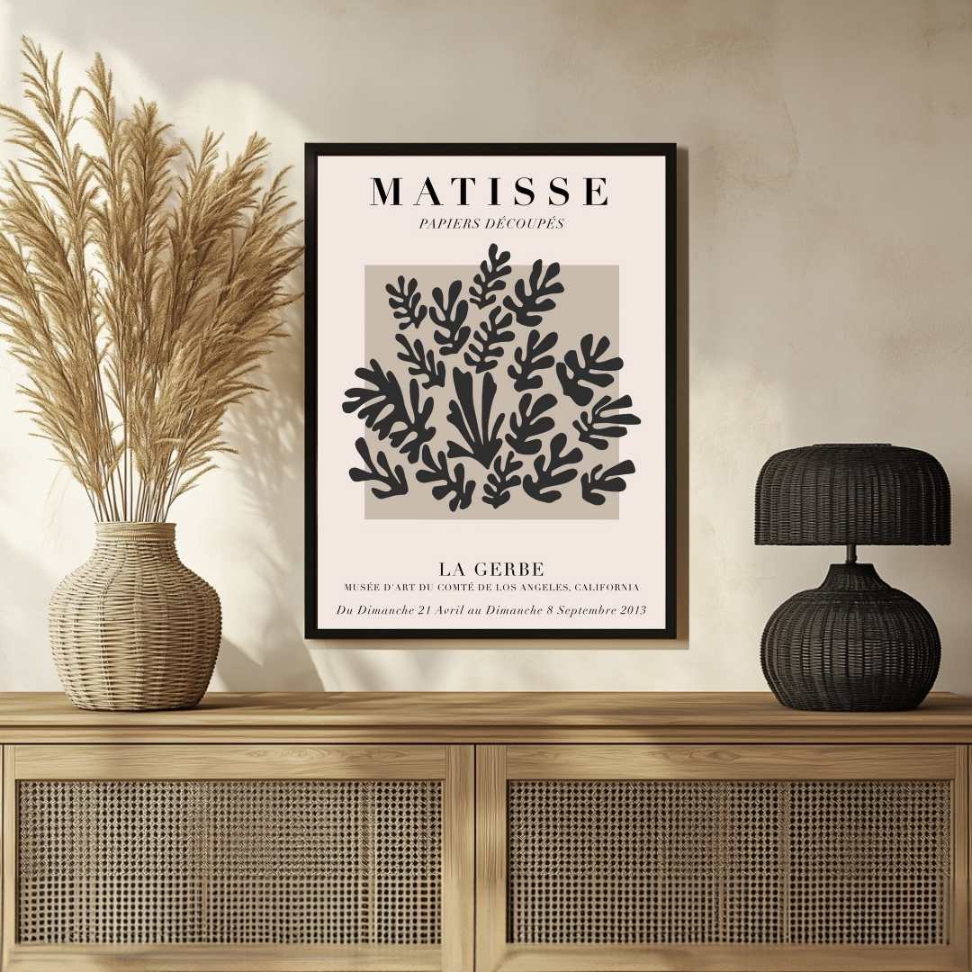 Henri Matisse "La Gerbe" Papiers Découpés Exhibition Poster | Vertical Retro White Framed Wall Art 2 : 3 Vertical Premium Wall Art Canvas by MeriDeewar