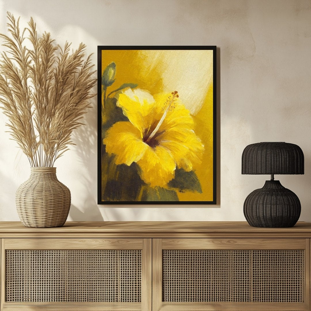 Hibiscus Flower Abstract Art – Vibrant Wall Decor 3 : 4 Vertical New Premium Wall Art Canvas by MeriDeewar