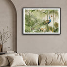 Hidden Peacock Canopy — Tropical Peacock Canvas 2 : 3 Horizontal Premium Wall Art Canvas by MeriDeewar