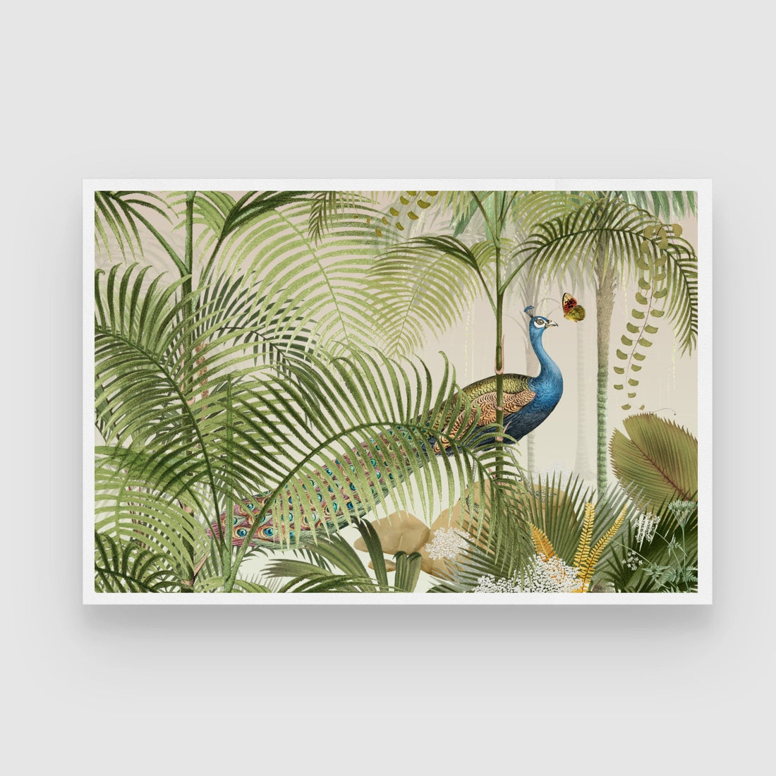 Hidden Peacock Canopy — Tropical Peacock Canvas 2 : 3 Horizontal Premium Wall Art Canvas by MeriDeewar