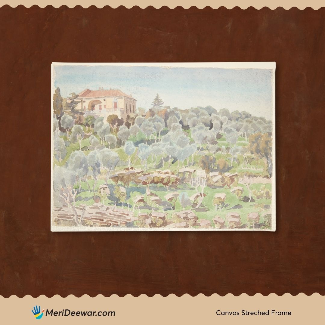 Hillside with olive trees and a villa Painting by Peter Hansen 3 : 4 Horizontal New Premium Wall Art Canvas by MeriDeewar