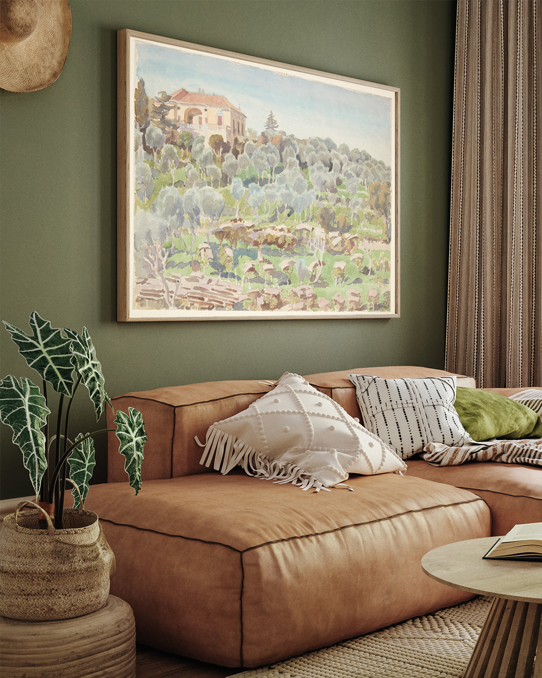 Hillside with olive trees and a villa Painting by Peter Hansen 3 : 4 Horizontal New Premium Wall Art Canvas by MeriDeewar