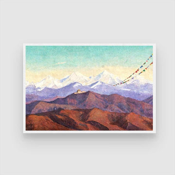 Himalayan Mountain Monastery Painting | Horizontal Landscape Framed Wall Art 2 : 3 Horizontal Premium Wall Art Canvas by MeriDeewar