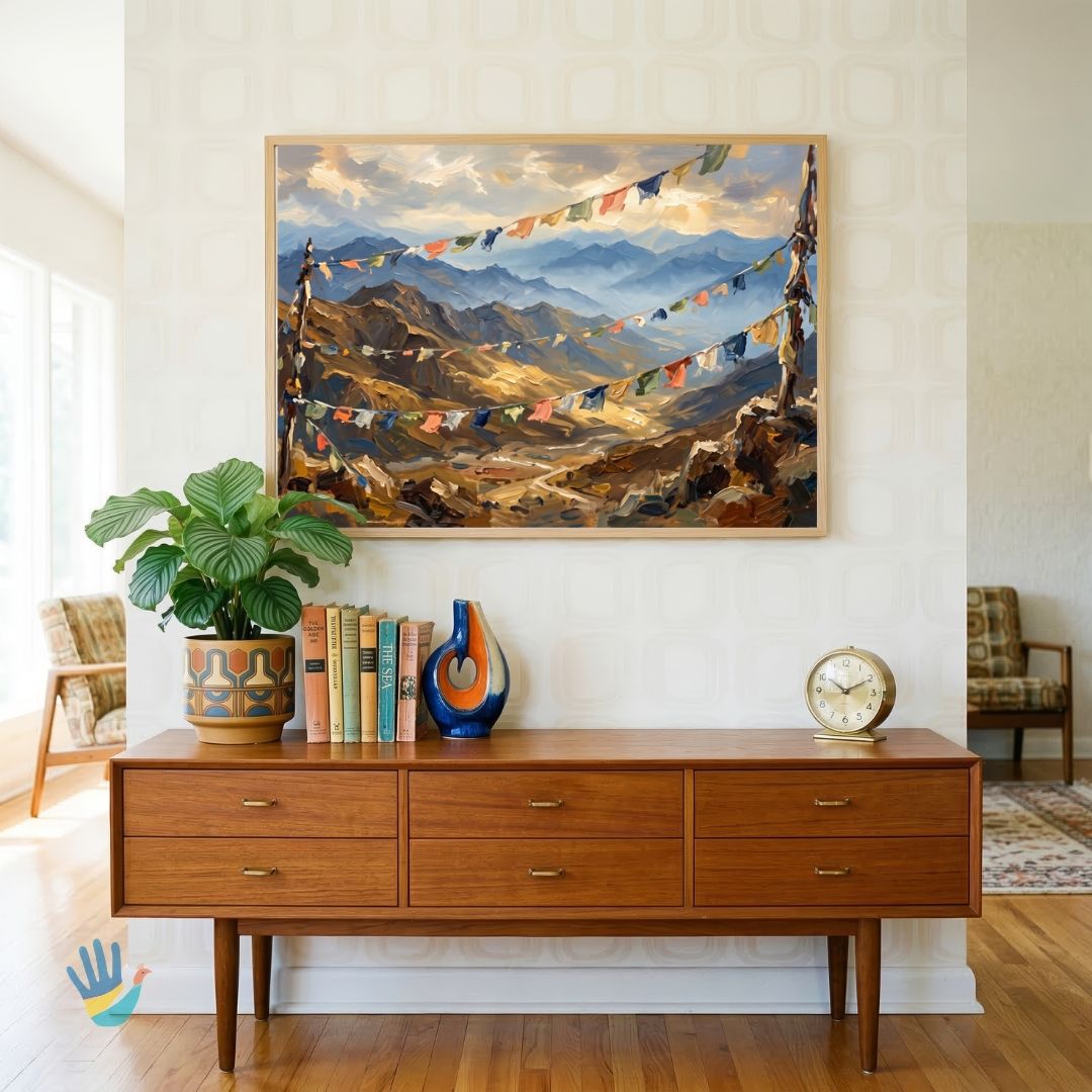 Himalayan Prayer Flags | Buddhist Wall Art 3 : 2 Horizontal Premium Wall Art Canvas by MeriDeewar