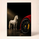 "Horse and Supercar" Automotive Art Poster | Vertical Borderless Art Frame Poster Premium Wall Art Canvas by MeriDeewar