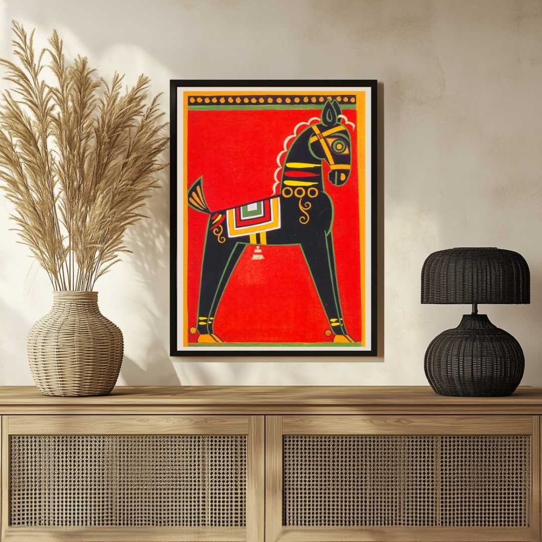 Horse Painting for Living Room | Jamini Roy Folk Art | MeriDeewar Wall Art 2 : 3 Vertical Premium Wall Art Canvas by MeriDeewar