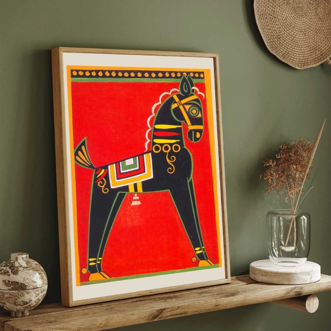 Horse Painting for Living Room | Jamini Roy Folk Art | MeriDeewar Wall Art 2 : 3 Vertical Premium Wall Art Canvas by MeriDeewar