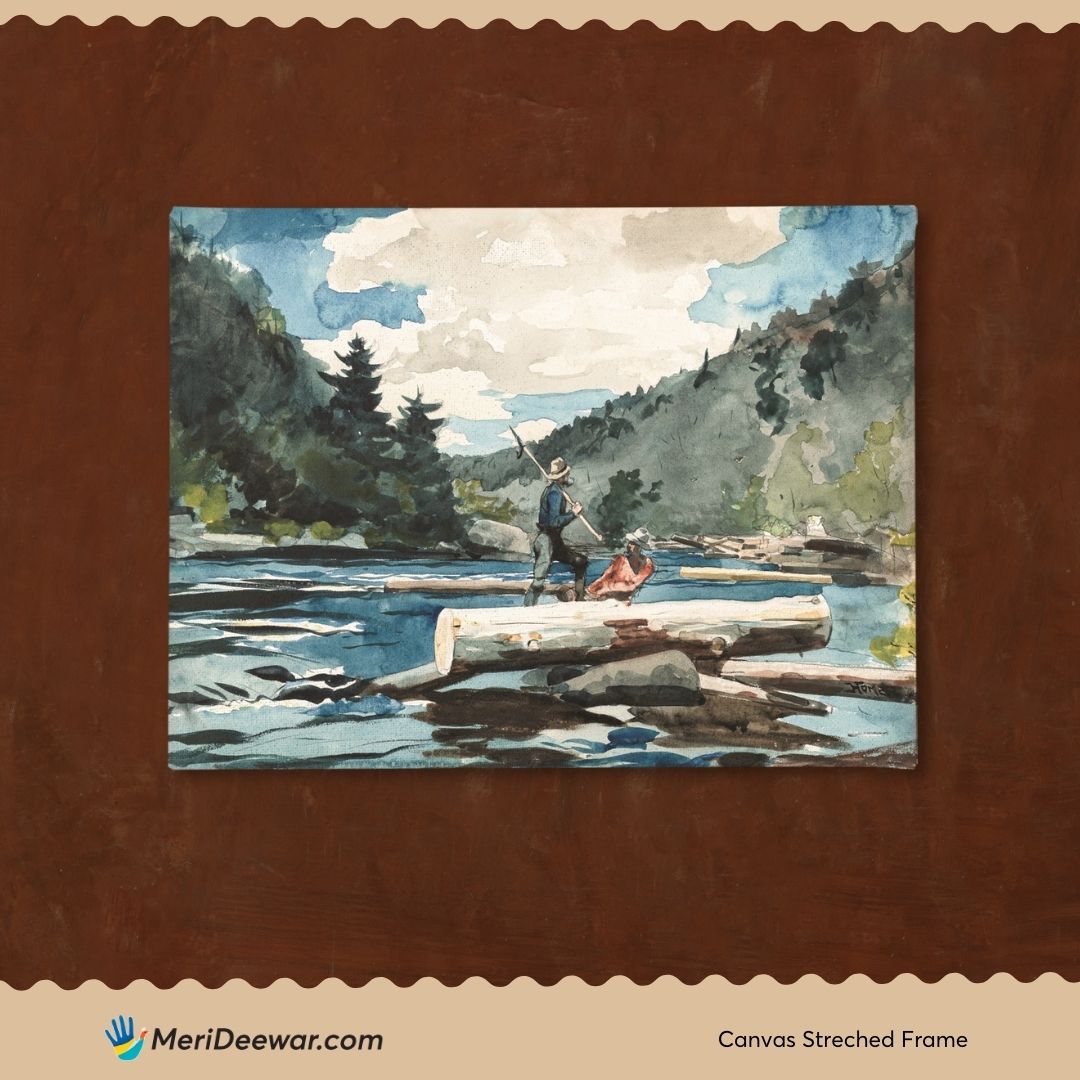 Hudson River Logging Painting by Winslow Homer 3 : 4 Horizontal New Premium Wall Art Canvas by MeriDeewar