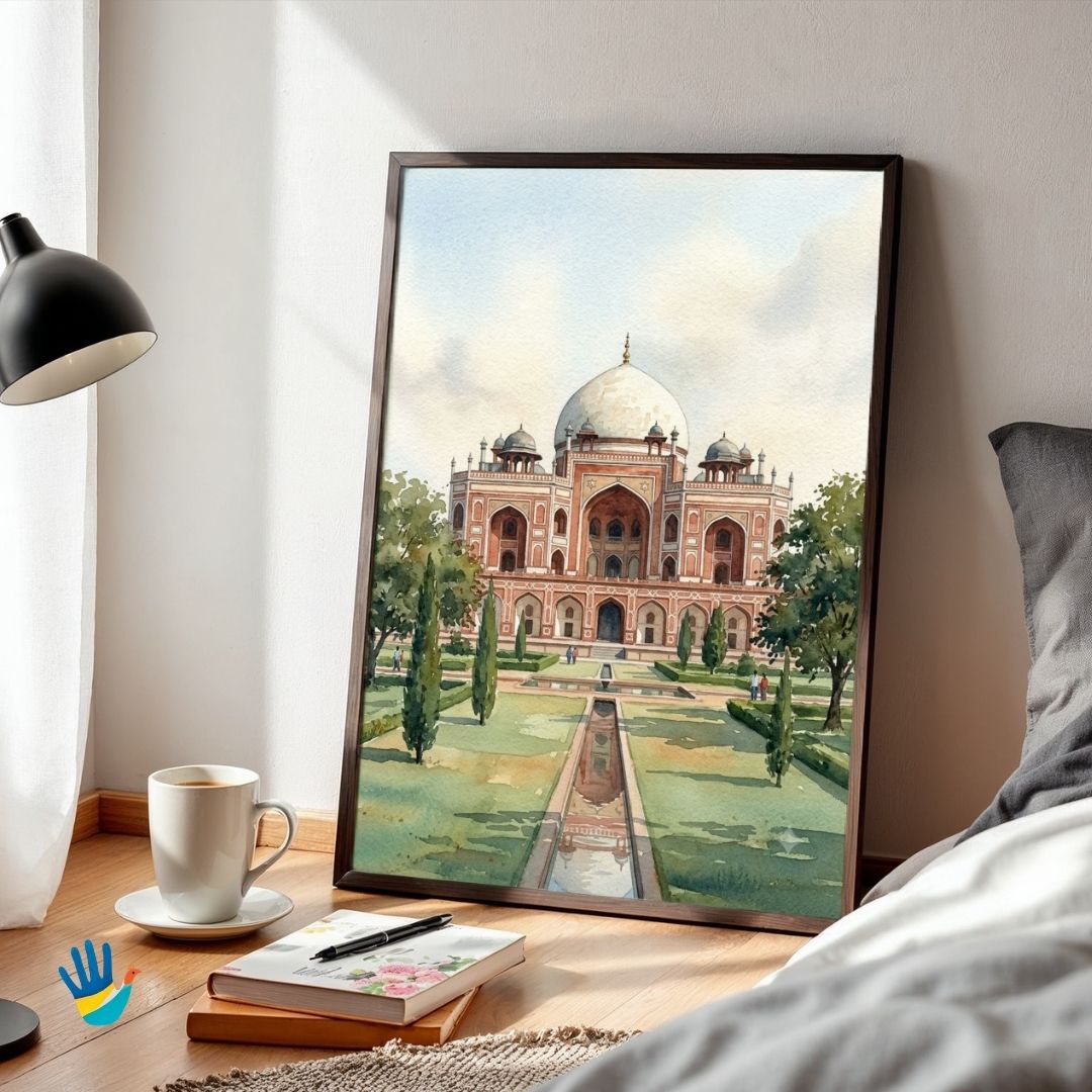 Humayun's Tomb | Delhi Mughal Charbagh Garden Framed Art 3 : 4 Vertical Premium Wall Art Canvas by MeriDeewar