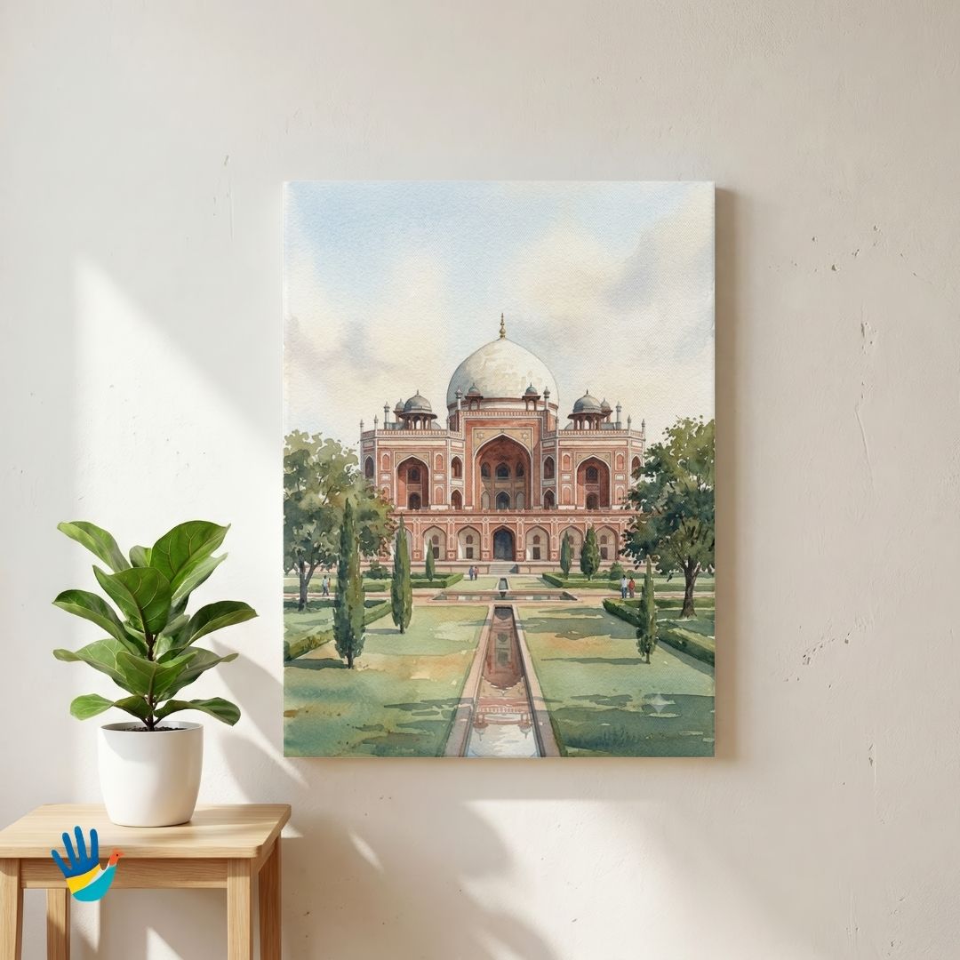 Humayun's Tomb | Delhi Mughal Charbagh Garden Framed Art 3 : 4 Vertical Premium Wall Art Canvas by MeriDeewar