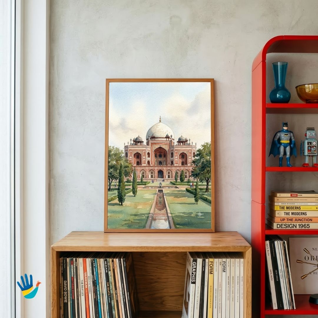 Humayun's Tomb | Delhi Mughal Charbagh Garden Framed Art 3 : 4 Vertical Premium Wall Art Canvas by MeriDeewar