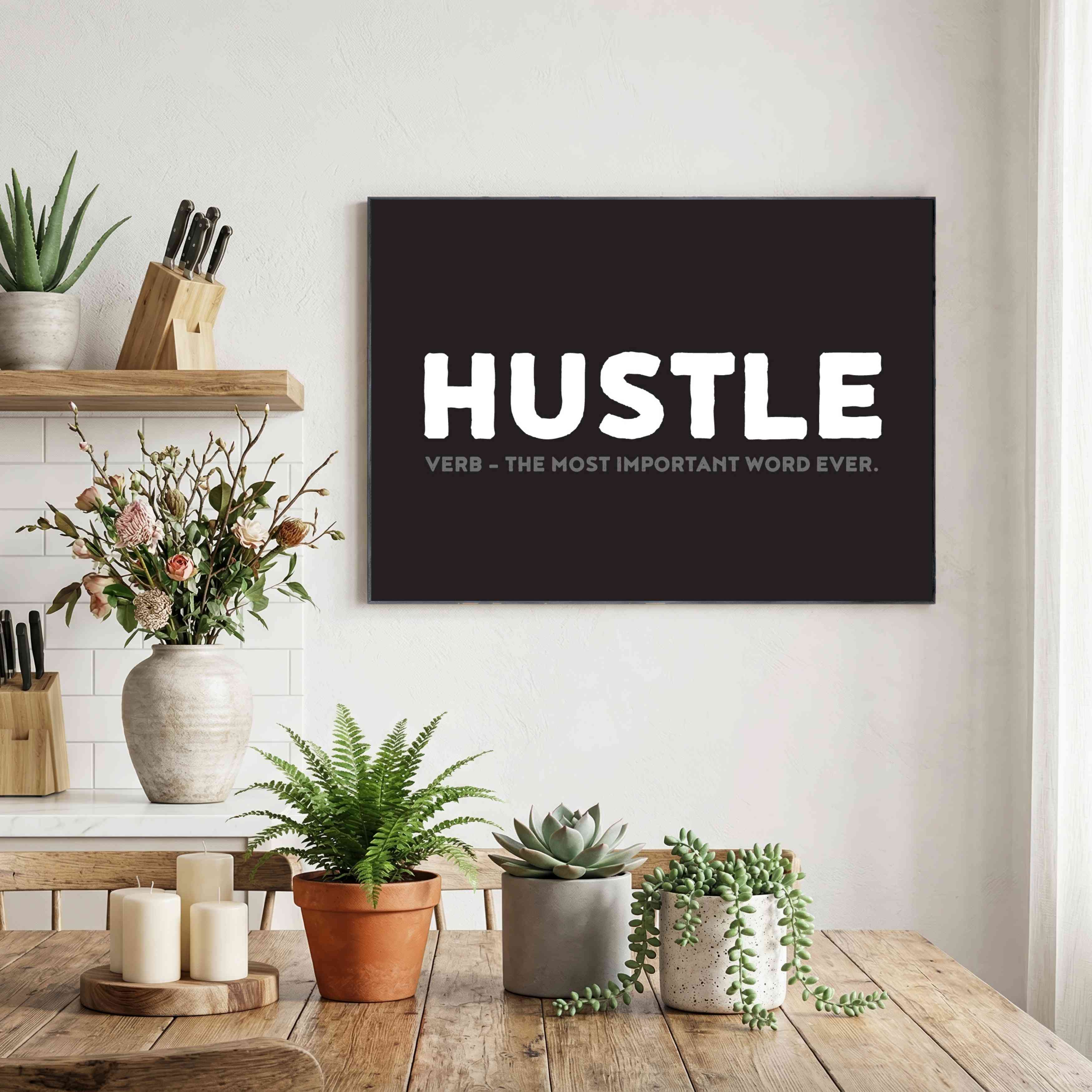 "Hustle Definition" Typography Poster | Horizontal Borderless Art Frame Poster Premium Wall Art Canvas by MeriDeewar
