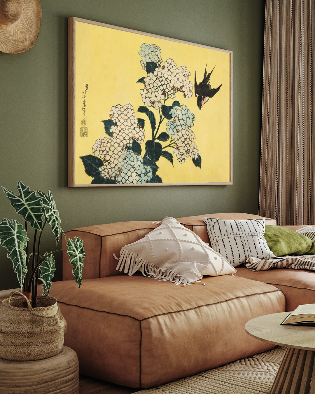 Hydrangea and Swallow Painting By Katsushika Hokusai 3 : 4 Horizontal New Premium Wall Art Canvas by MeriDeewar