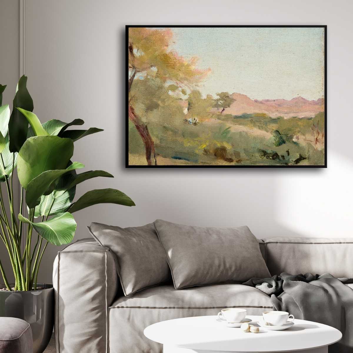 Impressionist Countryside Landscape Oil Painting | Horizontal Framed Print 4 : 3 Horizontal Premium Wall Art Canvas by MeriDeewar